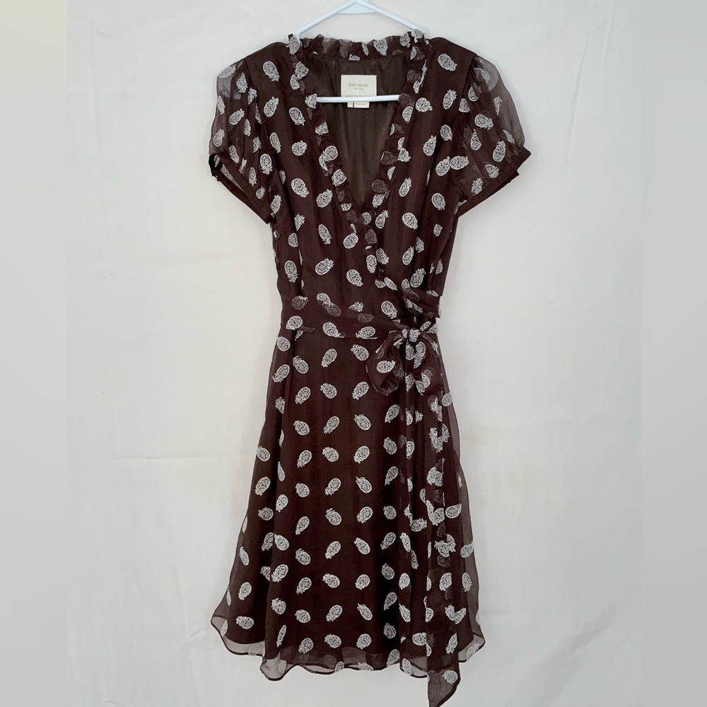 Kate Spade silk short sleeve belted wrap dress pineapples